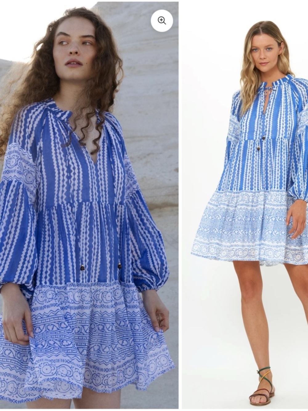 Oliphant Balloon Sleeve Short Ziggy Blue Dress Size XS NWT Coastal Nautical Boho